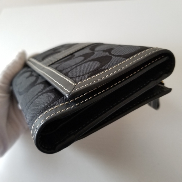 Coach Signature Jacquard Leather Tri-Fold Wallet With Checkbook Cover - Picture 5 of 11